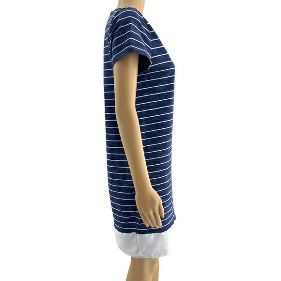 Merona LARGE Blue White Striped Short Sleeve Column Shift T-Shirt Mini Dress - Picture 3 of 7